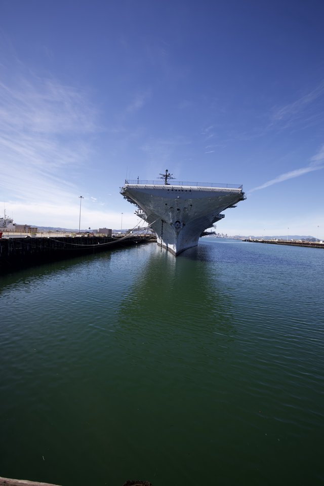 USS Hornet Aircraft Carrier Docked at Naval Port