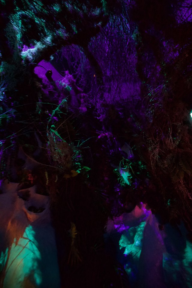 Illuminated Underground Cave Formation with Purple and Turquoise Lighting