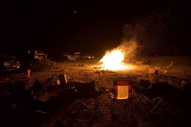 Nighttime Bonfire with Folding Chairs