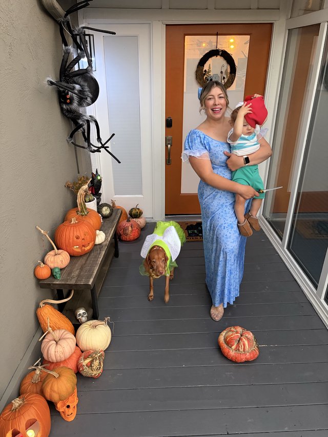 Halloween Family Portrait on Decorated Porch