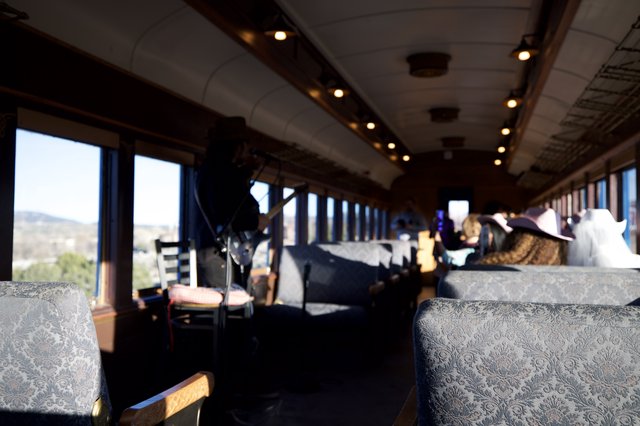 Vintage Railway Dining Car Interior with Scenic Views