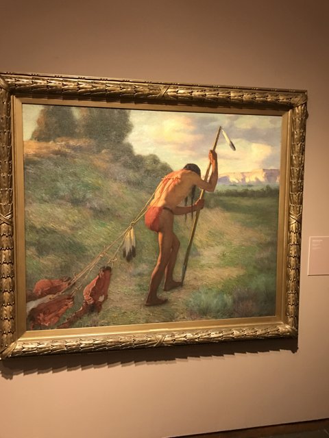 Native Man with Spear and Dog