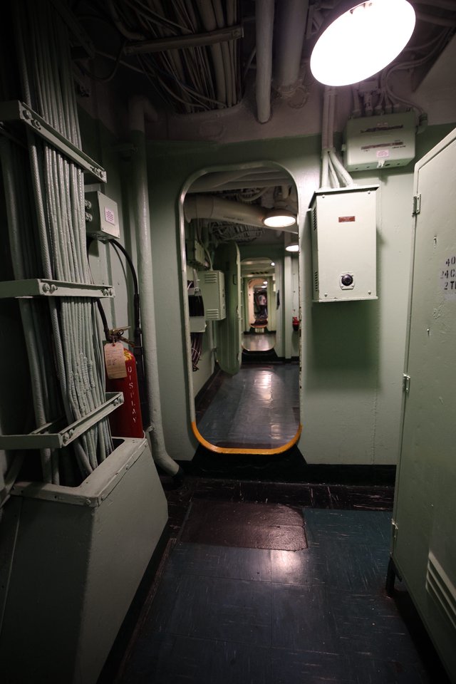 Narrow Corridor Inside USS Hornet Naval Vessel