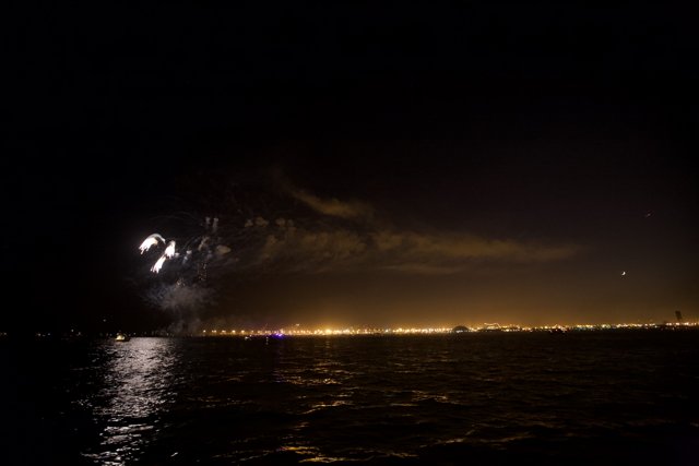 Sparkling Fireworks Illuminating the Bay