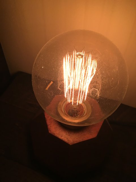 Radiant Lightbulb on Wooden Stand