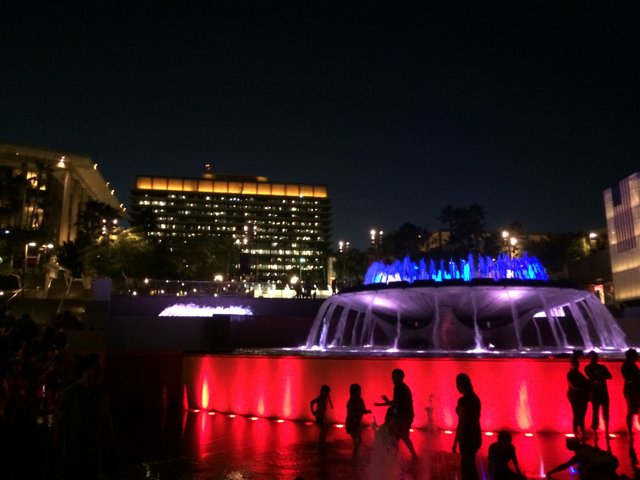 Night Time Gathering at the Civic Center Mall Fountain