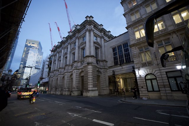 Bank of England at Dusk in London's Financial District