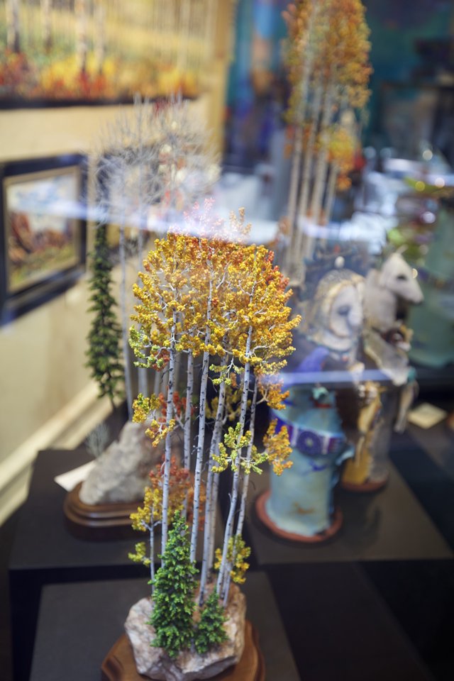 Miniature Aspen Tree Sculpture in Art Gallery Display