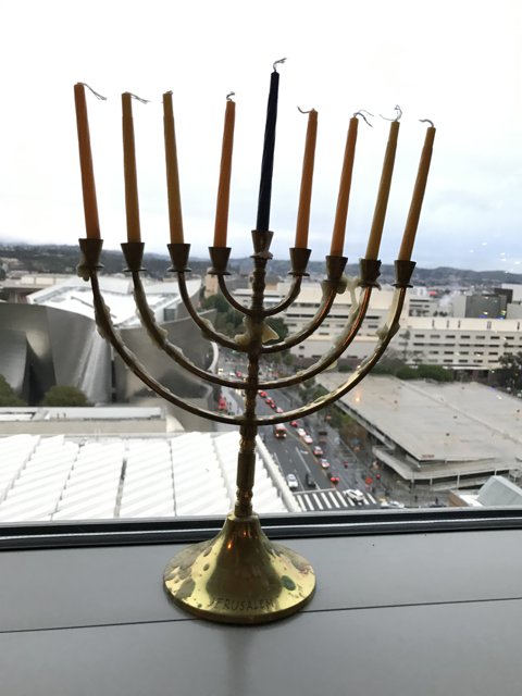 Gold Hanukkah Menorah Shines Brightly in Los Angeles