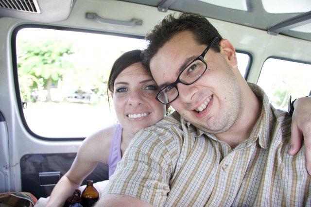 Happy Couple Smiling Together in Van, Fiji