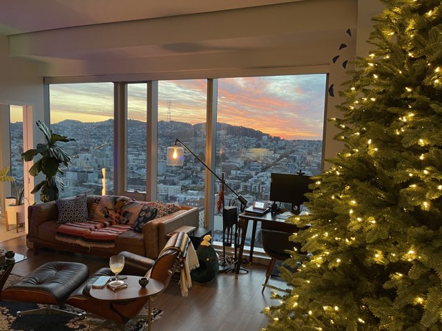 Festive Living Room with Christmas Tree