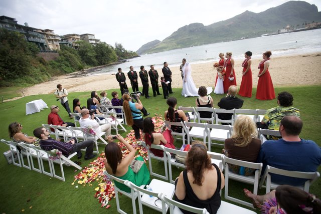 A Beach Wedding in Red Dresses