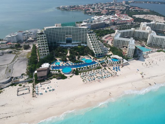 Aerial view of Cancun resort by the sea