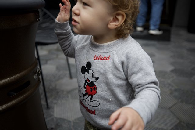 Young Child in Mickey Mouse Sweatshirt at Disneyland
