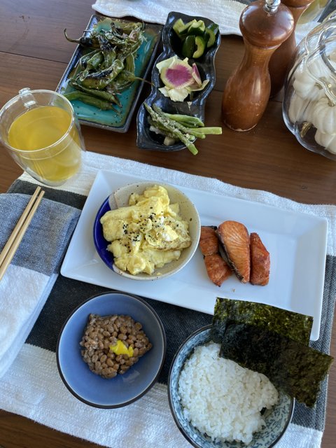 Brunch Spread with Rice and Juice
