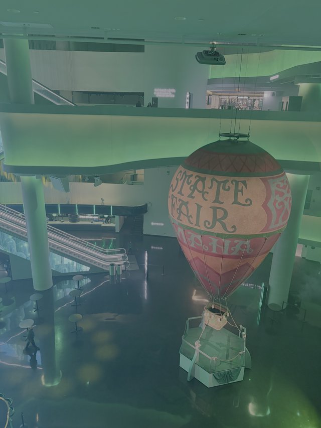 Vintage Hot Air Balloon Display in Modern Mall