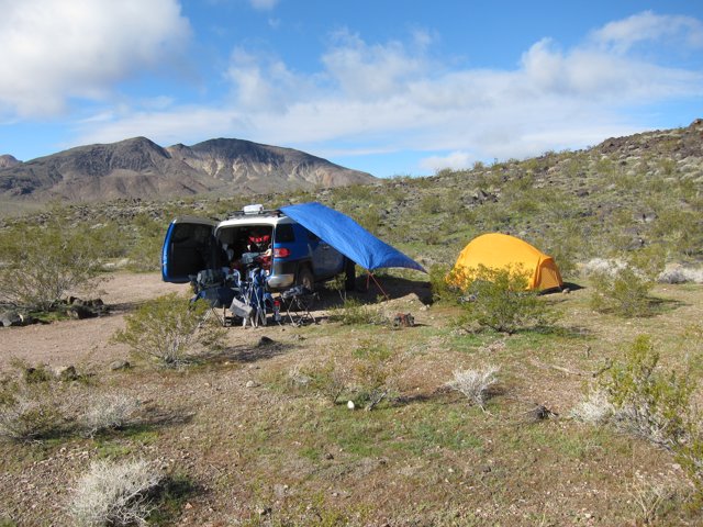Blue Tent with Yellow Canopy in the Great Outdoors