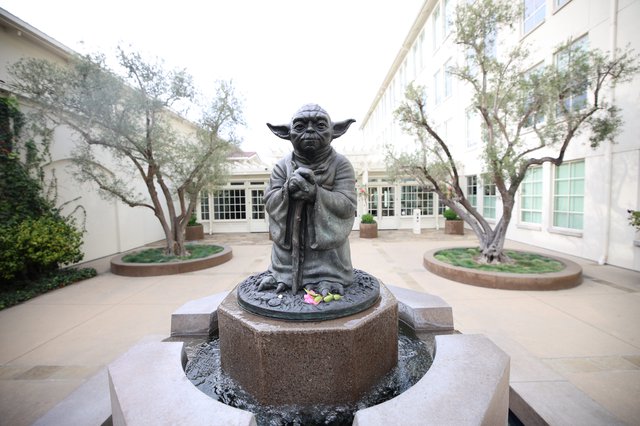 Yoda Fountain Statue at Lucasfilm's Skywalker Ranch Courtyard