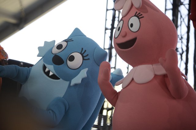 Pink and Blue Cartoon Mascot