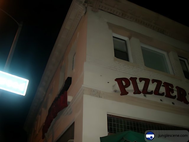 Pizzeria Sign Illuminates City Night