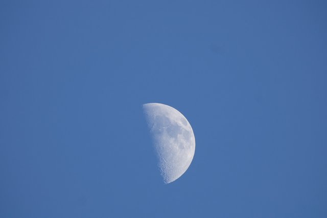 Waxing Gibbous Moon in Clear Blue Sky