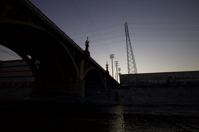Sunset over LA River Bridge
