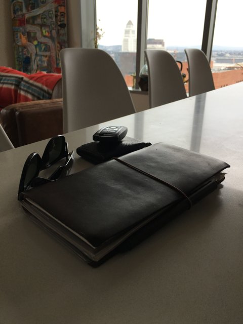 Leather Book on a Table at The Broad