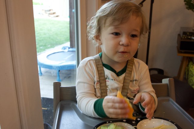 Toddler Enjoying Mealtime at Home on Christmas Eve