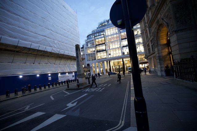 Modern Glass Office Building at Dusk in London