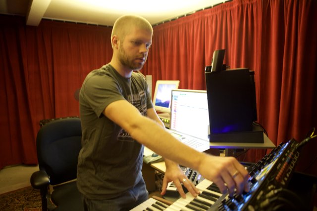 Morgan Page Plays Electronic Keyboard in Recording Studio