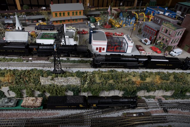 Miniature Railway Set in a Cityscape