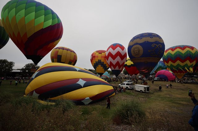 Colorful Hot Air Balloons Prepare for Morning Launch