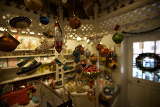 Vintage Christmas Ornaments Display in Gift Shop