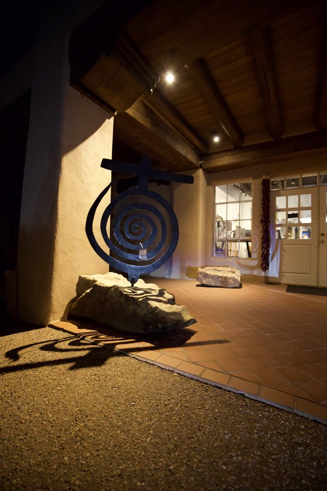 Blue Spiral Sculpture at Night in Southwest Courtyard