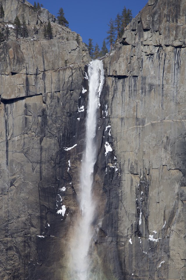 Upper Yosemite Fall Cascading Between Granite Cliffs