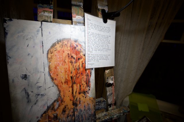 Artist's Studio: Painted Figure with Handwritten Note