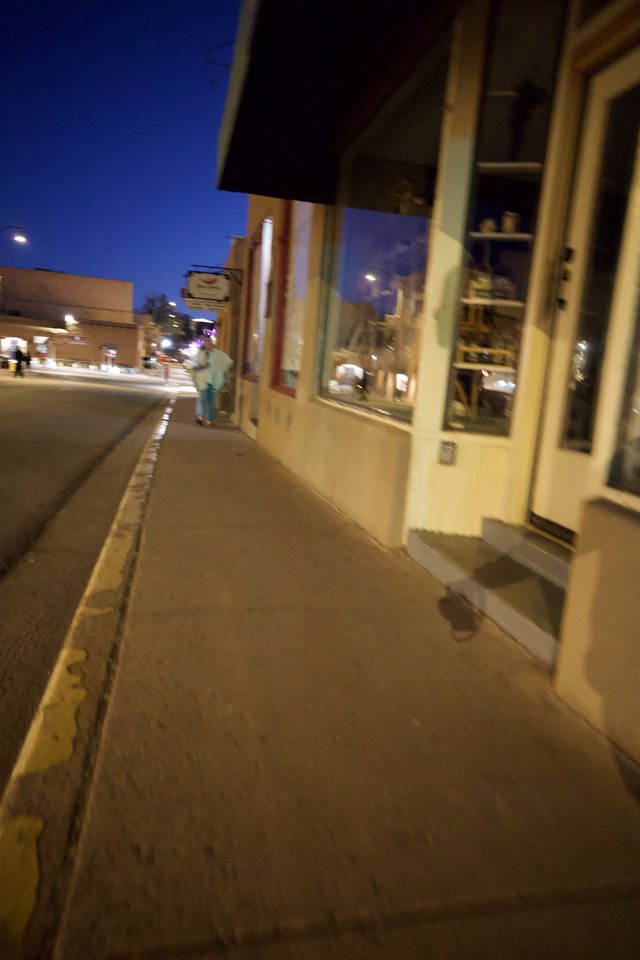 Evening Stroll Along Santa Fe Sidewalk at Dusk