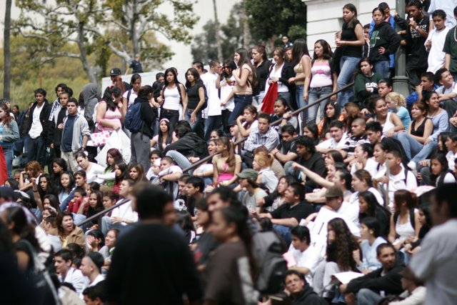 School Walkout: Large Crowd on Steps