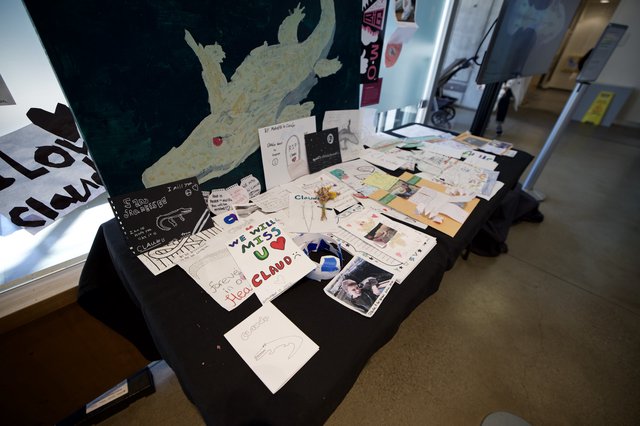Memorial Table Display with Student Art and Messages