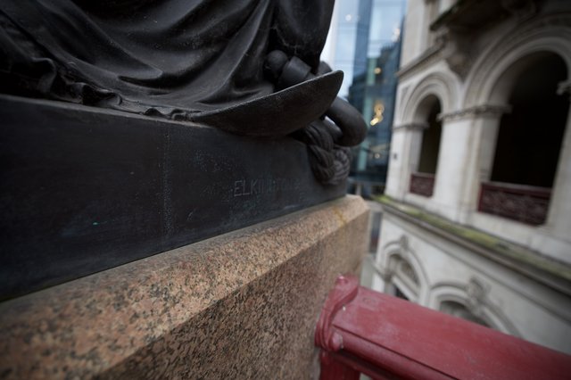 Close-up Detail of Victorian Era Bronze Statue Base