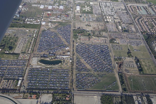 Aerial view of a bustling parking lot