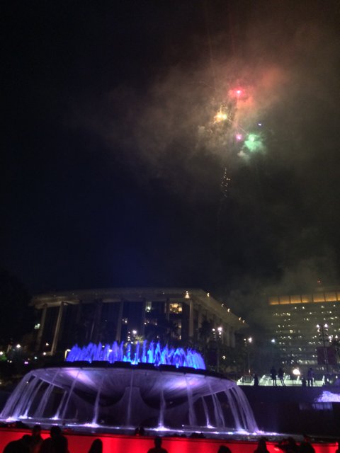 Fireworks Illuminate the Night Sky over Civic Center Fountain