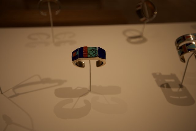 Inlaid Turquoise and Lapis Lazuli Cuff Bracelet Display