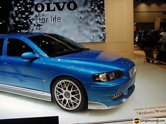 Blue Volvo Sedan Displayed with Alloy Wheels at LA Auto Show 2002