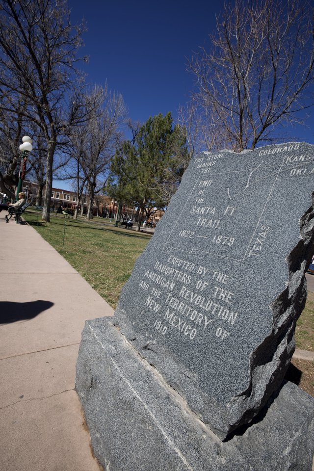 Historic Santa Fe Trail Marker in Colorado Town Square