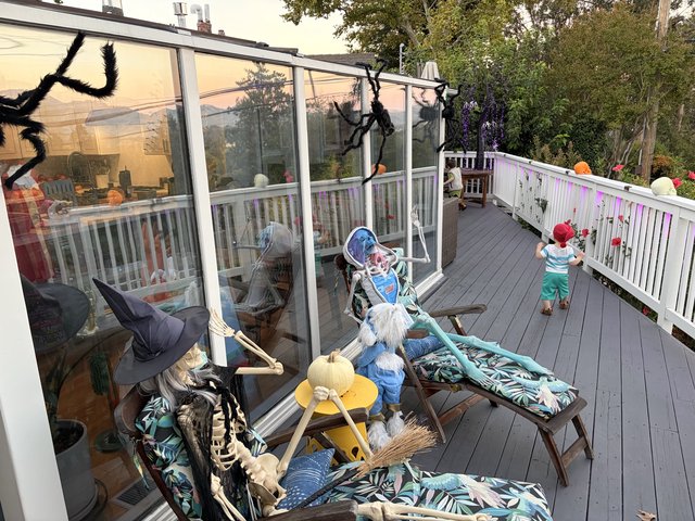 Halloween-Decorated Sunroom Porch with Spooky Decorations