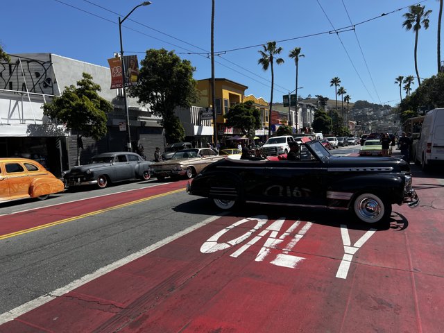 Vintage Blue Convertible on the City Streets