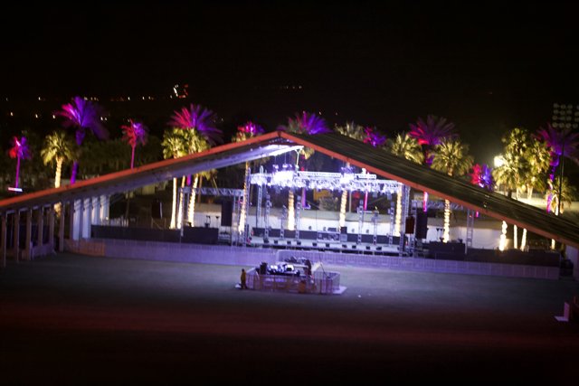 Illuminated Stage in Palm Tree Oasis