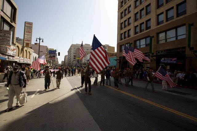 Mayday Rally Parade with American Flags