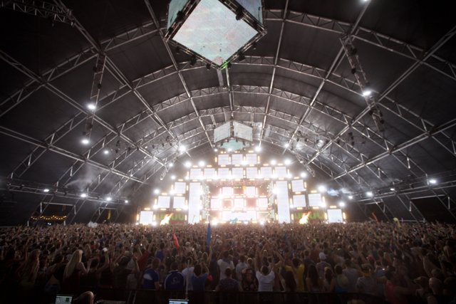 Concertgoers Gather in Massive Indoor Arena